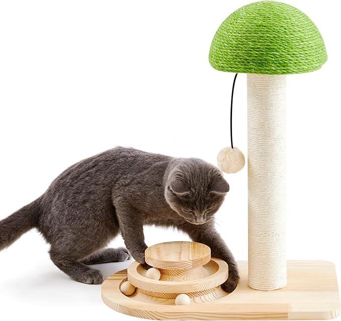 Mushroom Cat Scratching Post Toy Cat playing with modern mushroom-shaped scratching post – Tails and Whiskers Co.