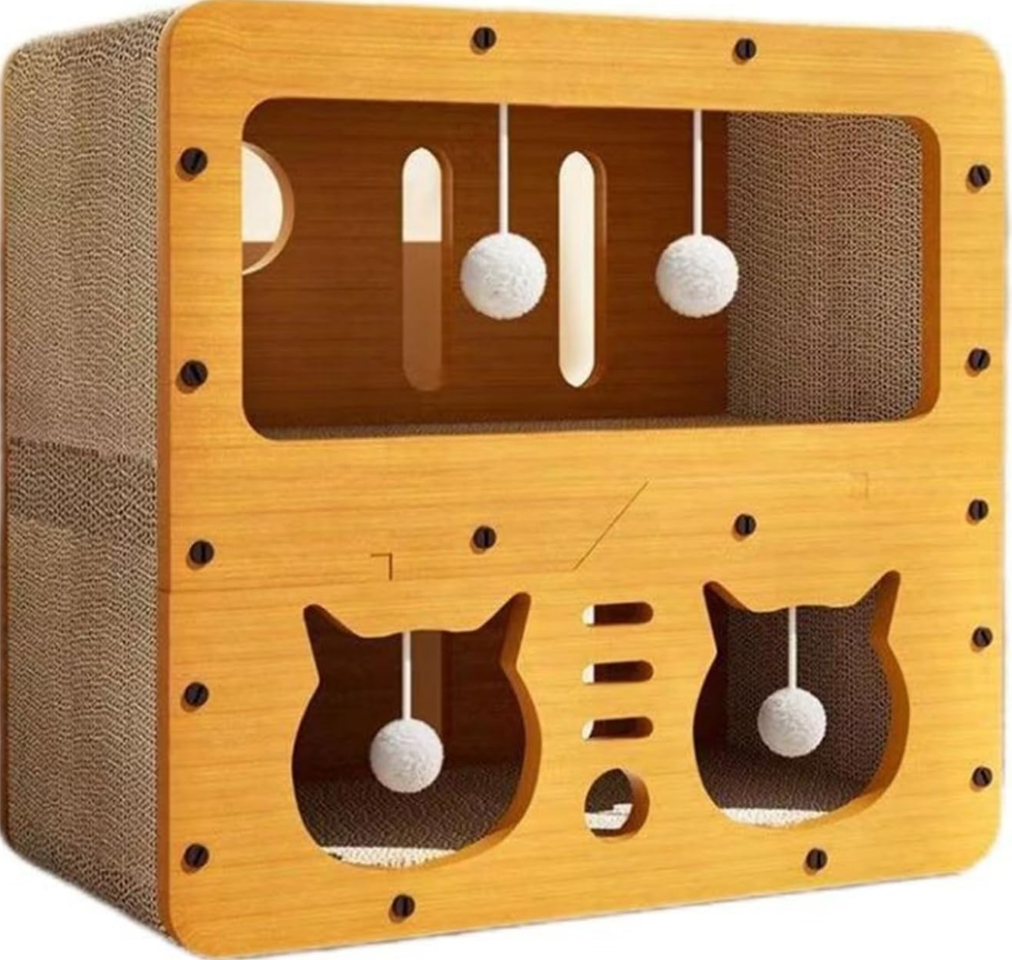 Wooden Cat Condo | Cat Tree Furniture – Tails and Whiskers Co Wooden cat condo with paw-print cutouts – stylish cat tree furniture from Tails and Whiskers Co