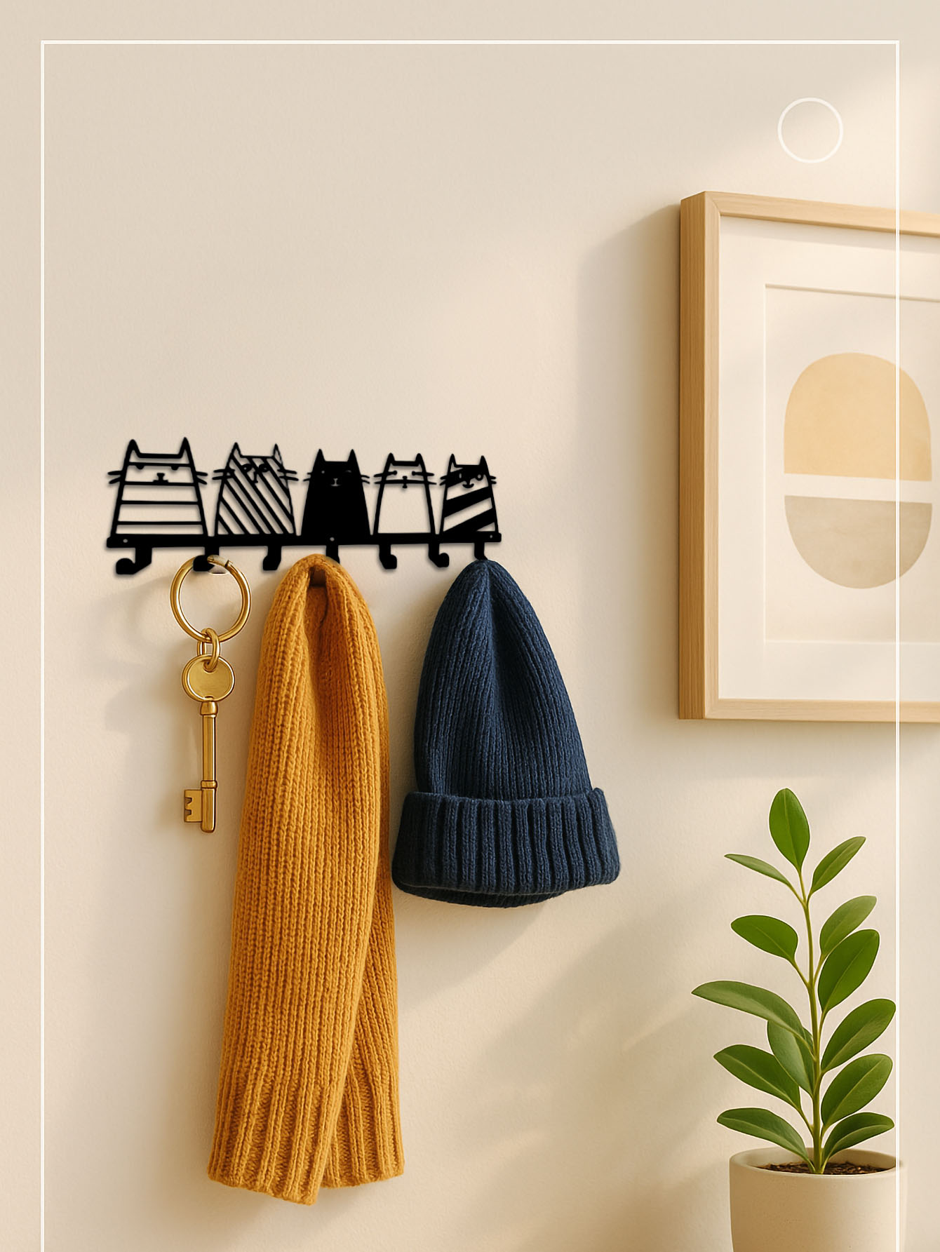 Black metal cat wall hook with 5 decorative hooks for keys and coats {{brizy_dc_image_alt imageSrc=
