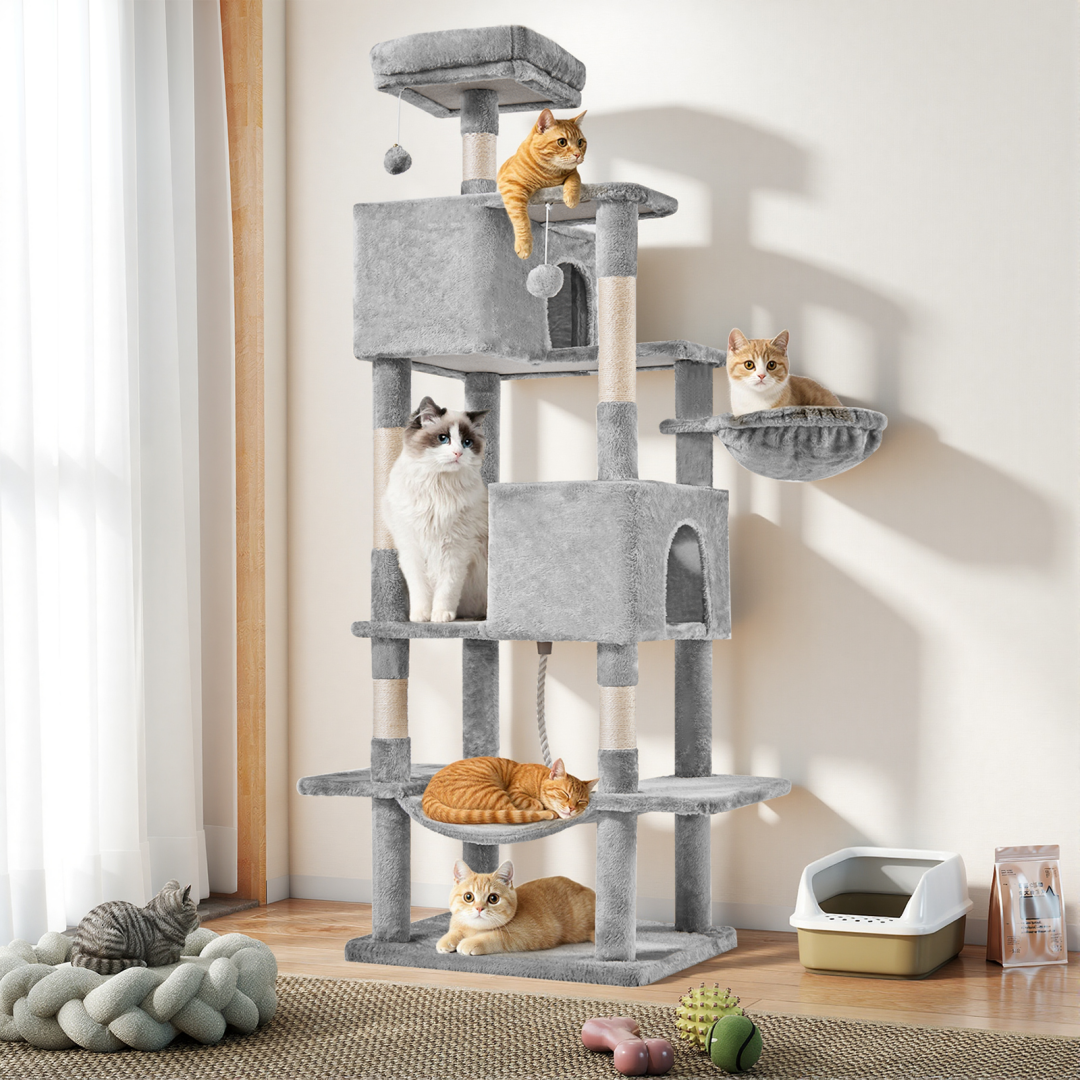 66 Inch Modern Cat Tree Tower Light Grey 66 inch tall modern cat tree for indoor cats light grey multi level tower