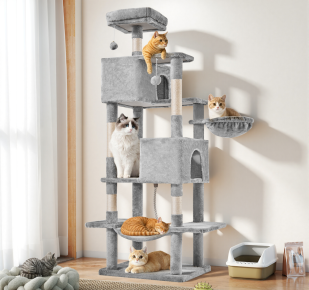 66 inch tall modern cat tree for indoor cats light grey multi level tower