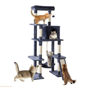 63 inch tall cat tree for indoor cats with condo hammock and scratching posts for multiple cats